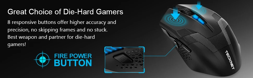 TeckNet программируемая игровая беспроводная мышь 2,4 ГГц RAPTOR светодиодный подсветка 4800 dpi 8 кнопок USB Nano приемник Prime Беспроводные мыши