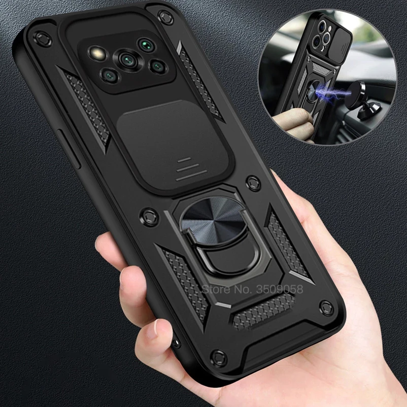 

Push Lens Protection Cover For Xiaomi Little X 3 Pocco Poco X3 Pro X3Pro NFC PocoX3 Case Armor Magnet Holder Ring Protect Fundas