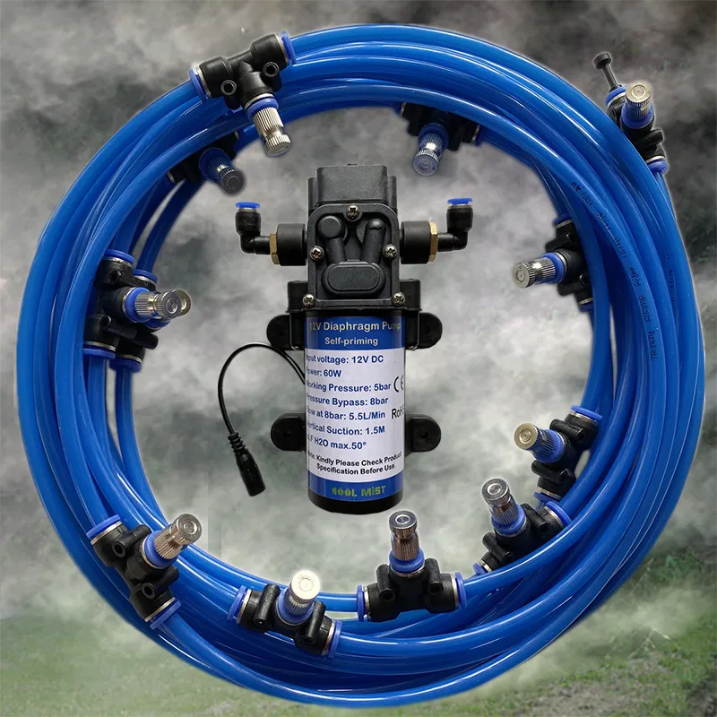 A103  Mist Cooling System Good Quality 6M - 18M 12V Diaphragm Pump Sprayer Watering Kits Slip Lock 6mm Fog Nozzles Gardening Spr