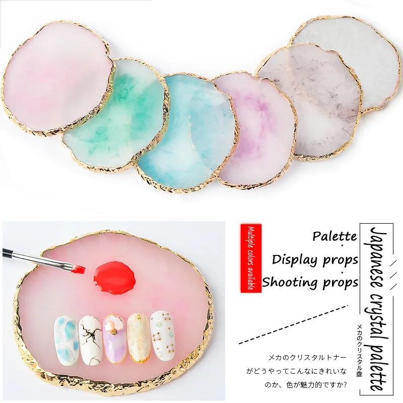 

Nail Art Palette Crystal Agate Golden Round Edge Cracked Ornament Painted Marble Nail Supplies for Professionals Art Lalic