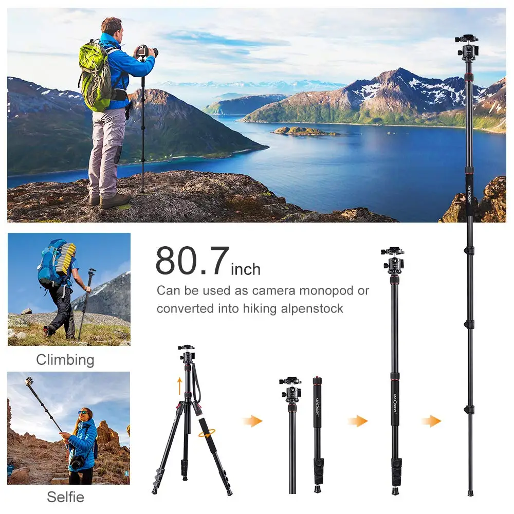 K& F концепция 80,7 дюймов штатив для камеры DSLR Компактный алюминиевый штатив с шаровой головкой 360 градусов и нагрузкой 8 кг для путешествий и работы