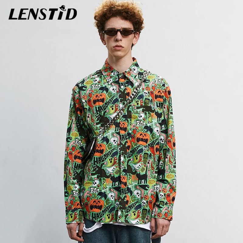 LENSTID хип-хоп Уличная одежда для Хэллоуина вечерние мужские рубашки осень 2020 Hawailian