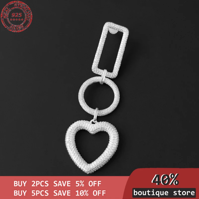 

S925 Sterling Silver geometric Heart Pendant women's fashion earrings European and American fashion luxury women's jewelry