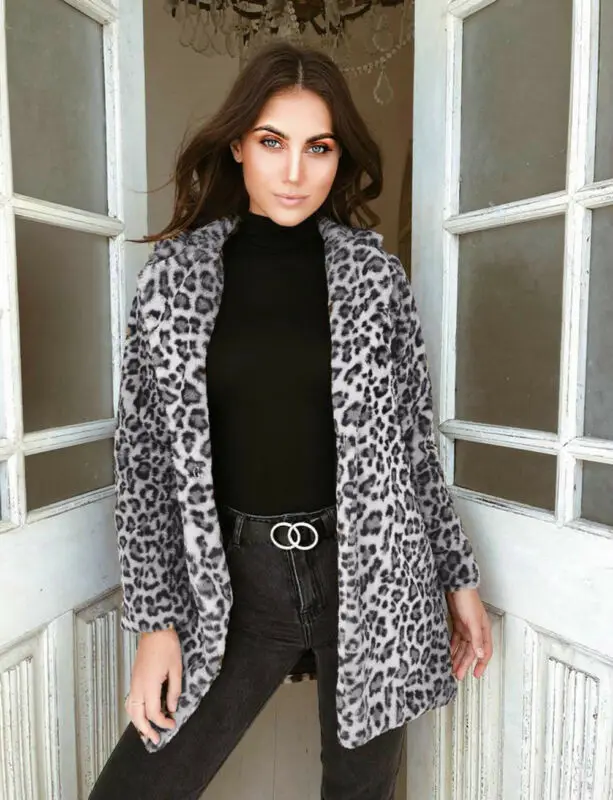 

2019 New Autumn Winter Coat Women Casual Faux Fur Outwear Warm Fleece Coat Women Leopard Print Warm Outwears chaqueta mujer