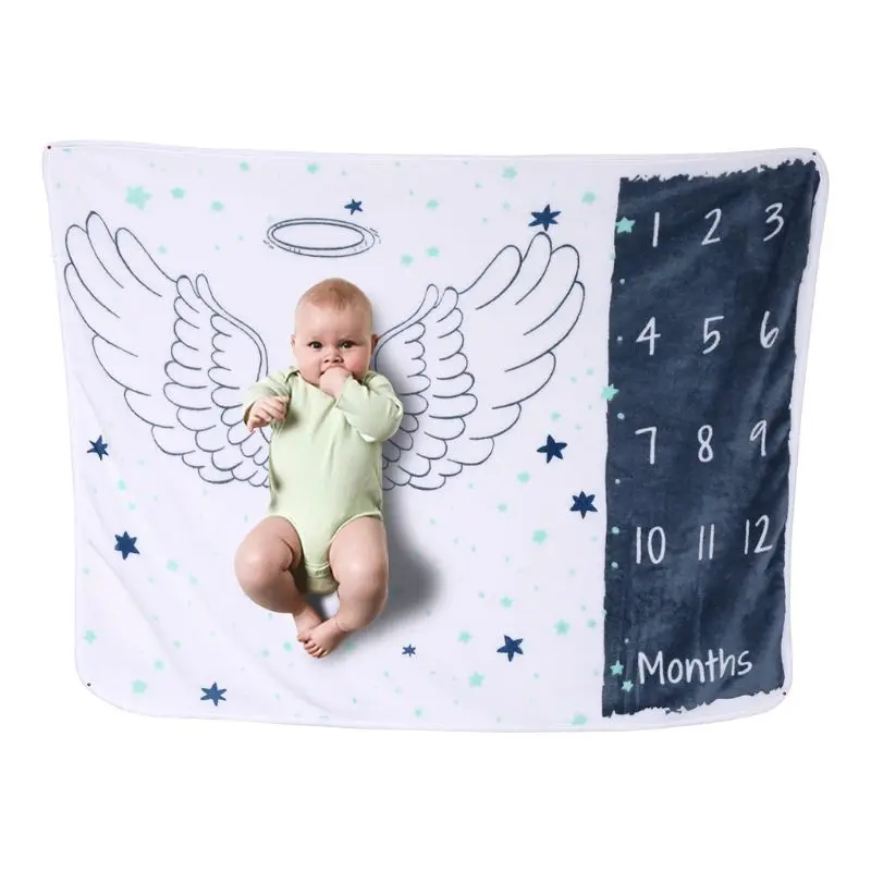Baby Blanket Soft Flannel Photography Monthly Photo Newborn Children Wings Cartoon Angel Milestone Sleeping Bath Crawling | Мать и