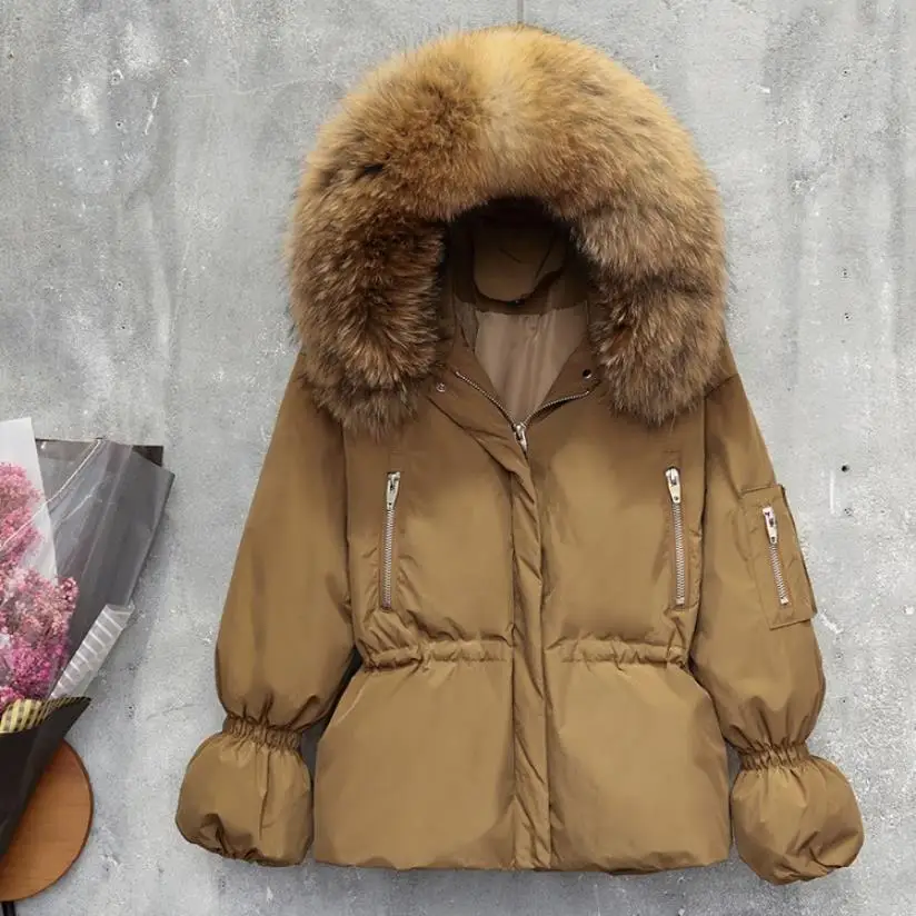 

Winter fashion brand big real raccoon fur duck down coat female zipper stitching cloak style hooded warm down parkas wq707