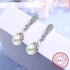 Классические серьги-подвески из серебра 925 пробы для женщин с круглым жемчугом 10 мм