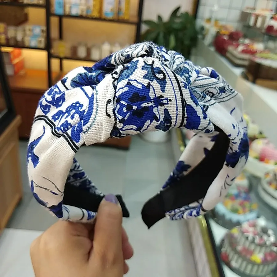 Модные аксессуары для волос Haimeikang синий и белый фарфоровый ободок головной убор