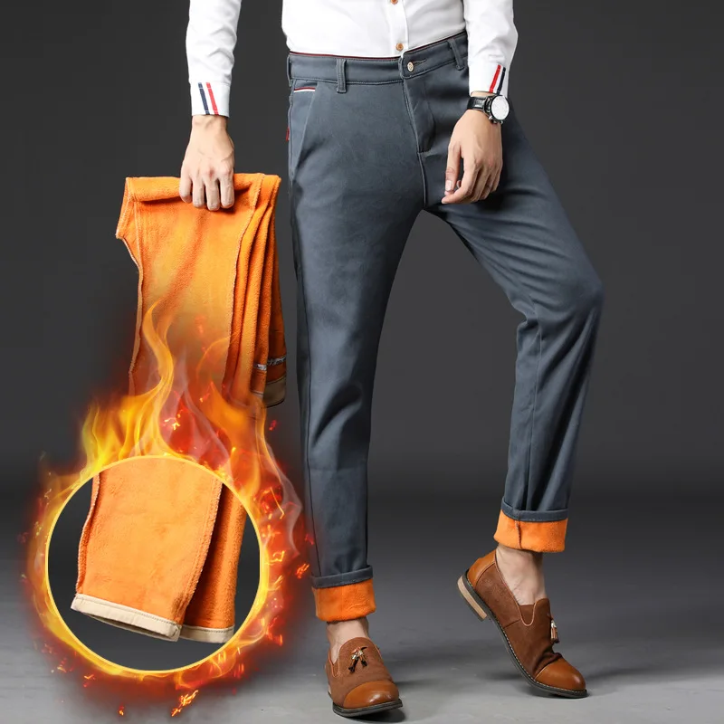 Мужские Зимние флисовые теплые брюки 2021 мужские корейские повседневные слаксы