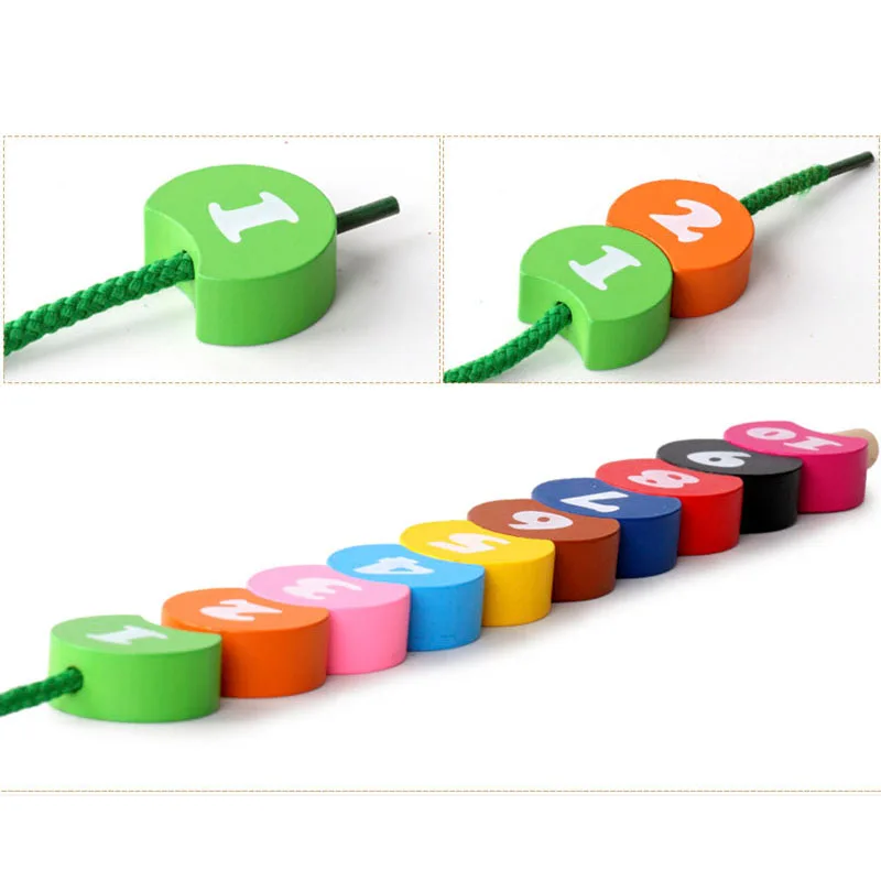 Деревянные Обучающие Детские игрушки с разноцветными цифрами и нитью гусеницы
