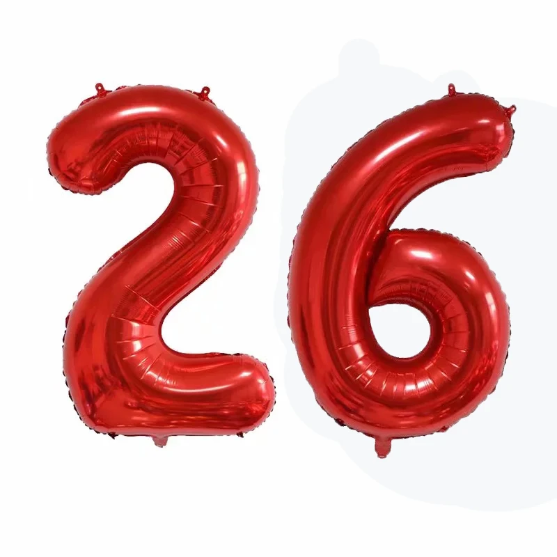 2 шт 40 дюймов металлические фольгированные цифры шары 26 лет День Рождения Декор гелиевые надувные шары тонкий номер - Цвет: red