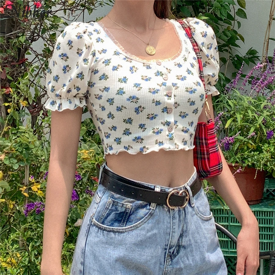 Nibber kpop кружевная Милая женская модель 2020 уличная Повседневная футболка harajuku croptop