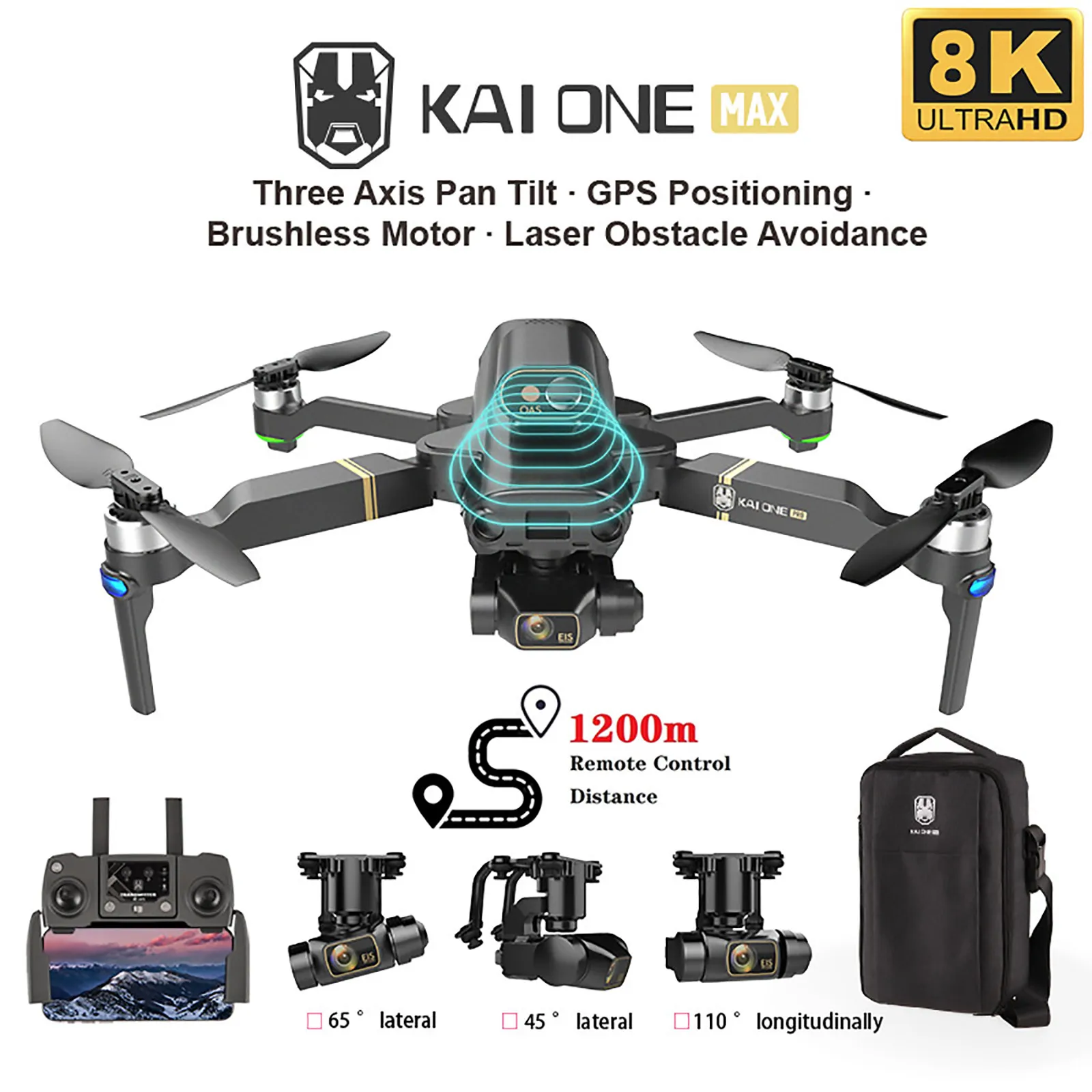 

NEW KAI ONE MAX Drone Profesional 8K Dual Camera GPS 5G Wifi 3-Axis Gimbal 360° Obstacle Avoidance RC Quadcopter 1.2km Dron Toys