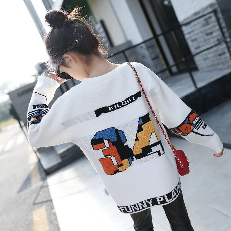 Свитер для девочек с рисунком Осенний плотный свитер принцессы детская одежда