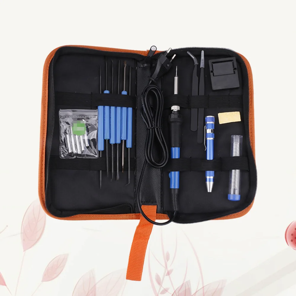 

19pcs 60W Adjustable Temperature Electrical Soldering Iron Kit Thermoregulator Pump Tin Wire Pliers Welding Tools Storage Bag wi