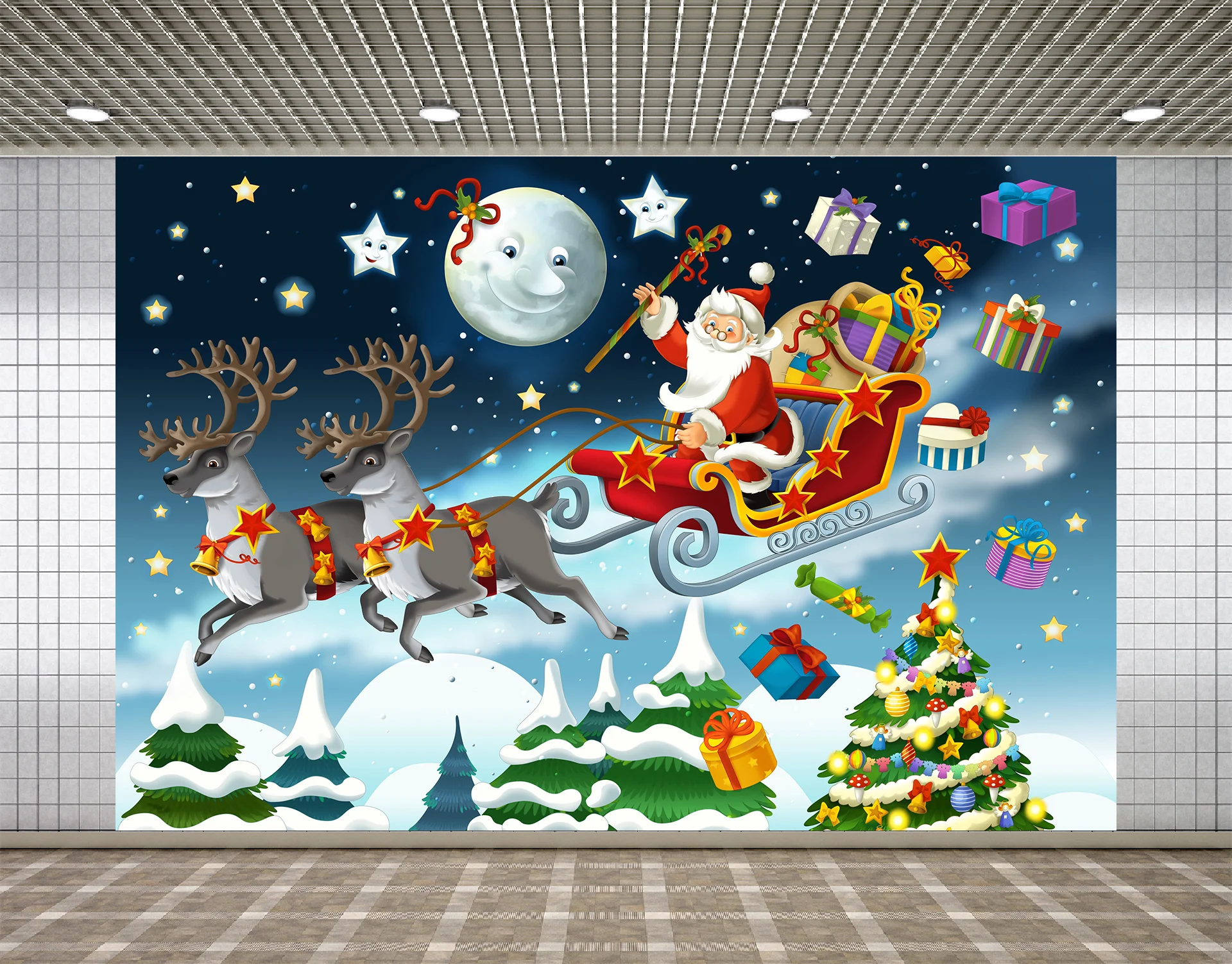 

Lyavshi фотография фон Счастливого Рождества Санта Клаус мухи сани ночное небо детский фон фотография Декор Фон