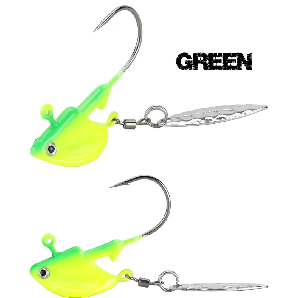 JACKFISH крючки с металлической головкой 3g 7g 10g 14g 21g крючок с свинцовой головкой приманка рыболовный крючок с искусственными блестками многоцветные рыболовные крючки - Цвет: GREEN