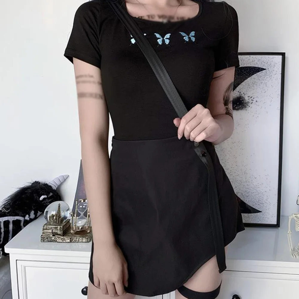 Юбка на бретелях в стиле Харадзюку женские черные готические юбки с высокой