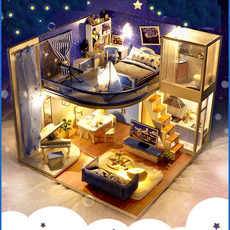 

Handmade Dollhouse DIY Dollhouse Wooden Mini Furniture LED Light Dollhouse Children's Birthday Toys Gifts Christmas Presents