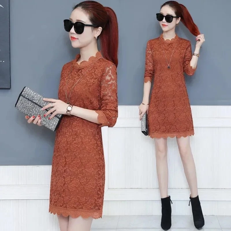 Новинка 2022 кружевной пуловер платье средней длины осень и зима новинка модное