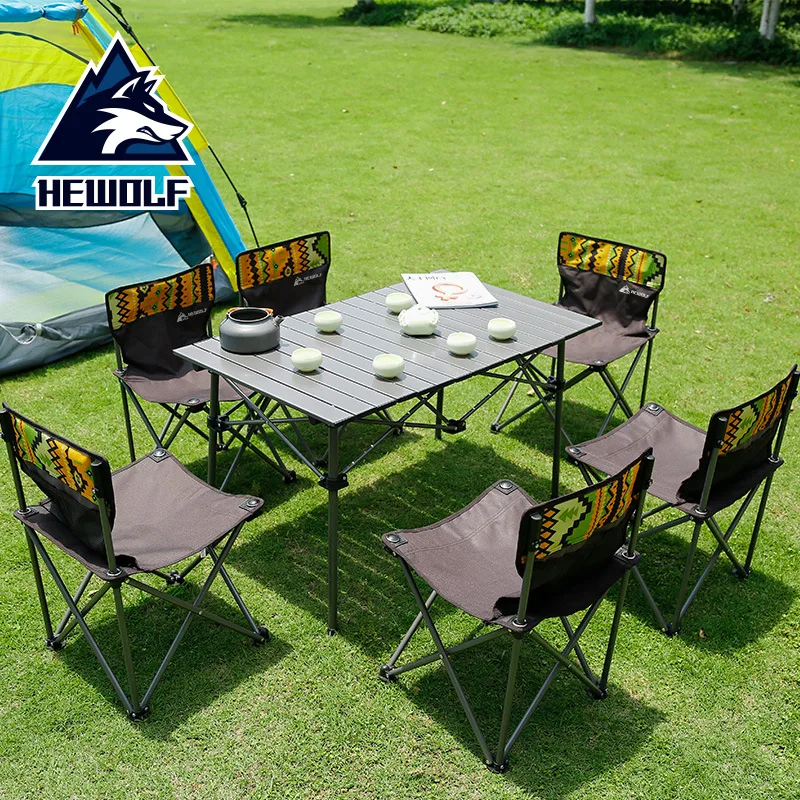 구매 Hewolf-야외 접이식 테이블과 의자 세트, 휴대용 피크닉 테이블, 야외 셀프 드라이빙 투어, 레저 테이블과 의자, 7 피스