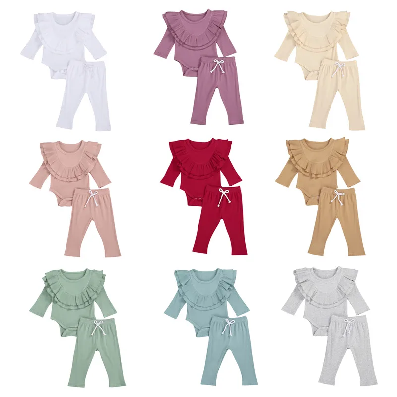 2 шт. двухслойный комбинезон с длинным рукавом и оборками + брюки на шнуровке |