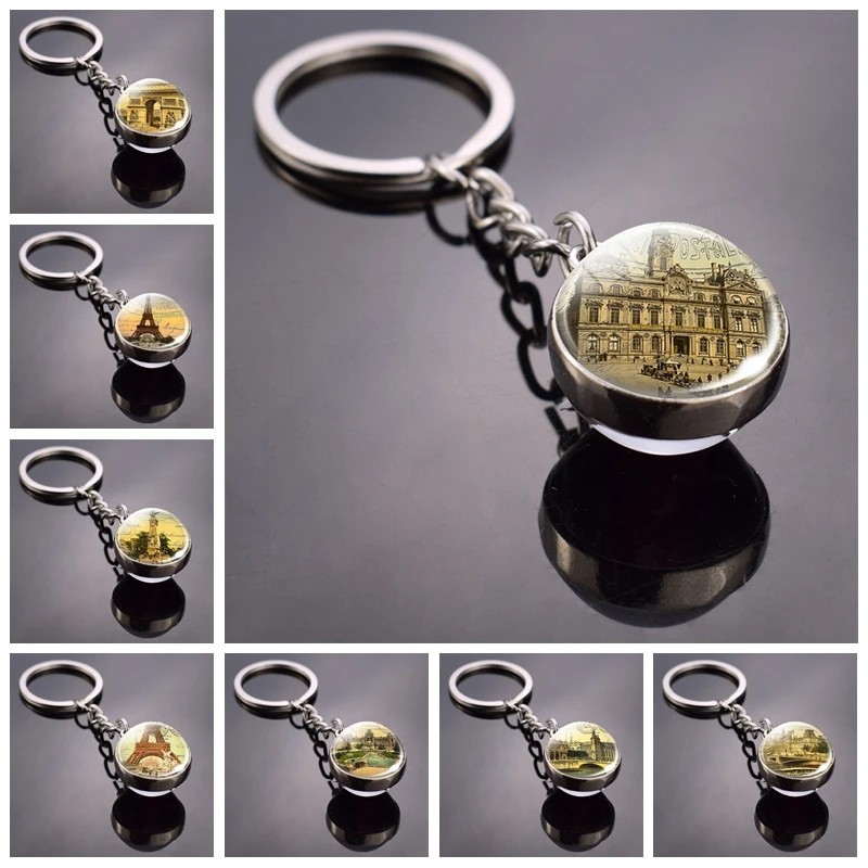 Брелок для ключей с изображением французских аттракционов двусторонний кулоном