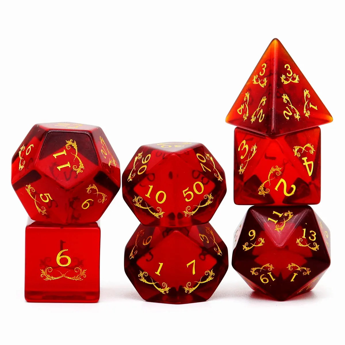 Haxtec Gemstone Dice DND Dice Set D20 D12 D10 D8 D6 D4 for D&D TTRPG DND Master Gift-Red Glass Zircon