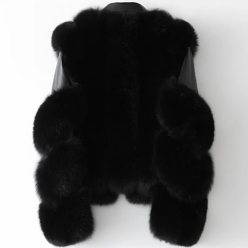 Autumn Winter Fashion New Sheep Skin Splicing Fox Fur Coat Women's Short Real Fur Wool Covered Button Lantern Sleeve Slim Jacket