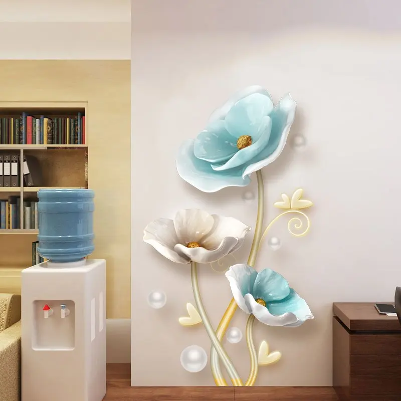 

3d Stereo Blue Lotus Wall Stickers Flowers Decorative on The Wall DIY Vinyl Wallpaper for Living Room Bedroom Decals Home Decor