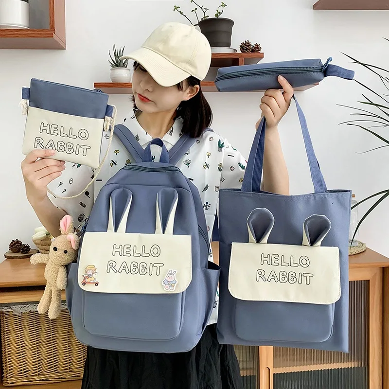 

4 Piece Set High School Backpack For Teenage Girl Canvas Travel Bag Women Bookbags Fashion College Student Schoolbag Mochila