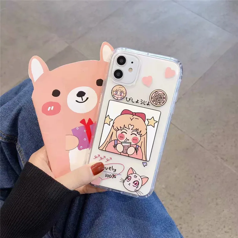 

JAMULAR Japan Anime Sailor Moon Princess Clear Fitted Case For iPhone 11 Pro X XR XS MAX 7 8 Plus Soft TPU Phone Cover Cat Coque