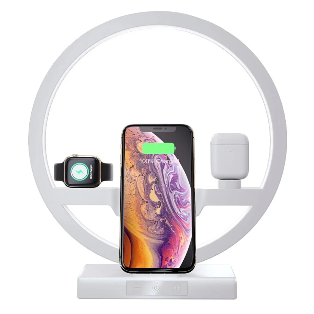 Беспроводная зарядная док станция 3 в 1 QI для iPhone 11 Pro Max Apple Watch iWatch 2 4 5 Airpods