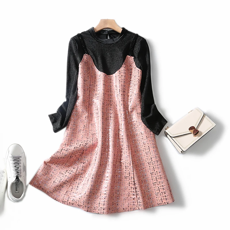 Элегантное клетчатое замшевое тонкое облегающее платье из двух частей для