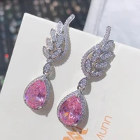 exquisit wings dangle earrings dazzling water drop pink zircon stone earring elegant jewelry for women wedding birthday gifts