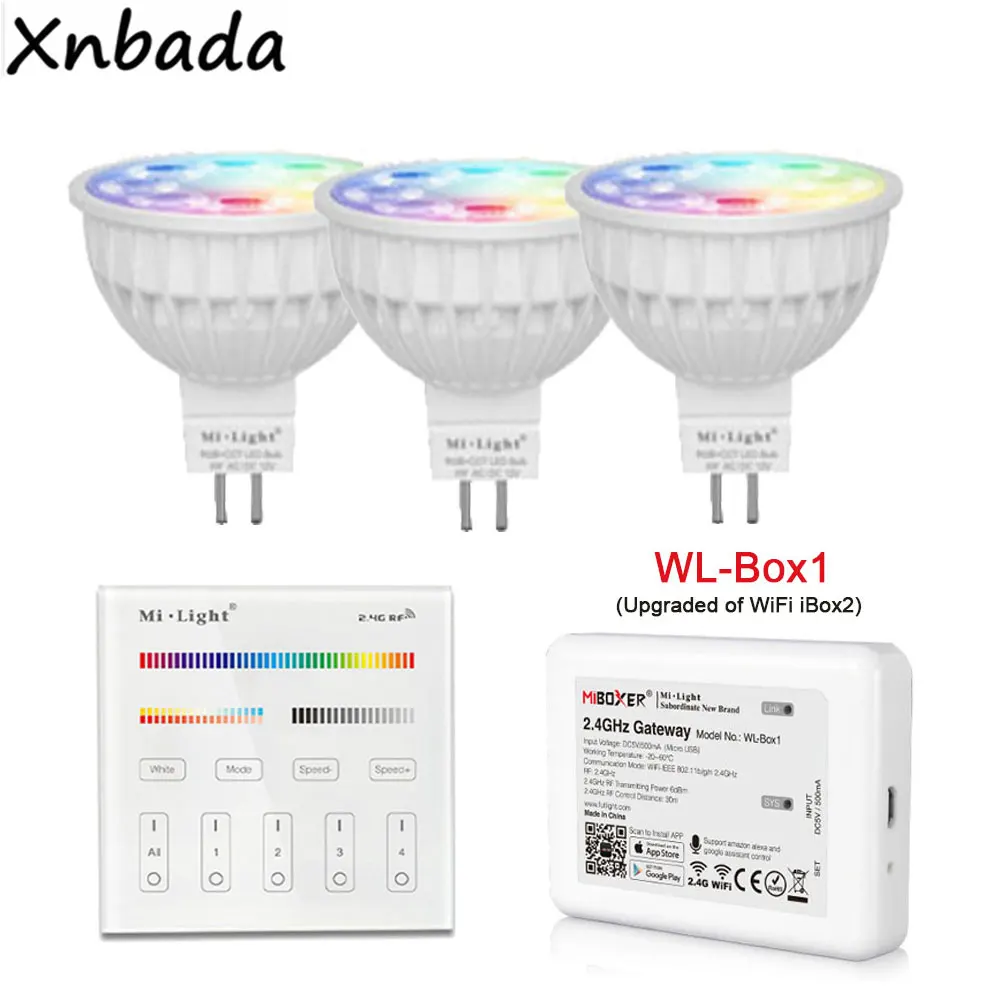 MR16 4 Вт Milight RGB+ CCT Светодиодная лампа прожектор AC/DC 12 В 2,4 г WL-Box1 светодиодный контроллер B4/T4 RGB+ CCT сенсорная панель дистанционного управления