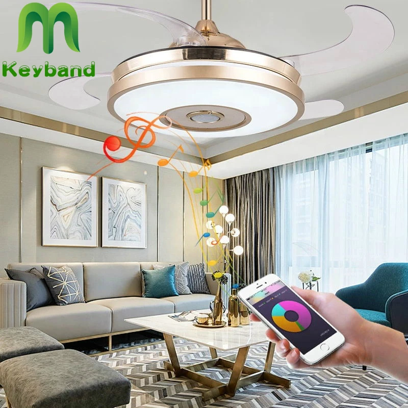 

Bedroom Ceiling Fan with Light 42 Inch Bluetooth-compatible Silent Copper Motor ABS Blade 3 Colors Changes and Remote Control