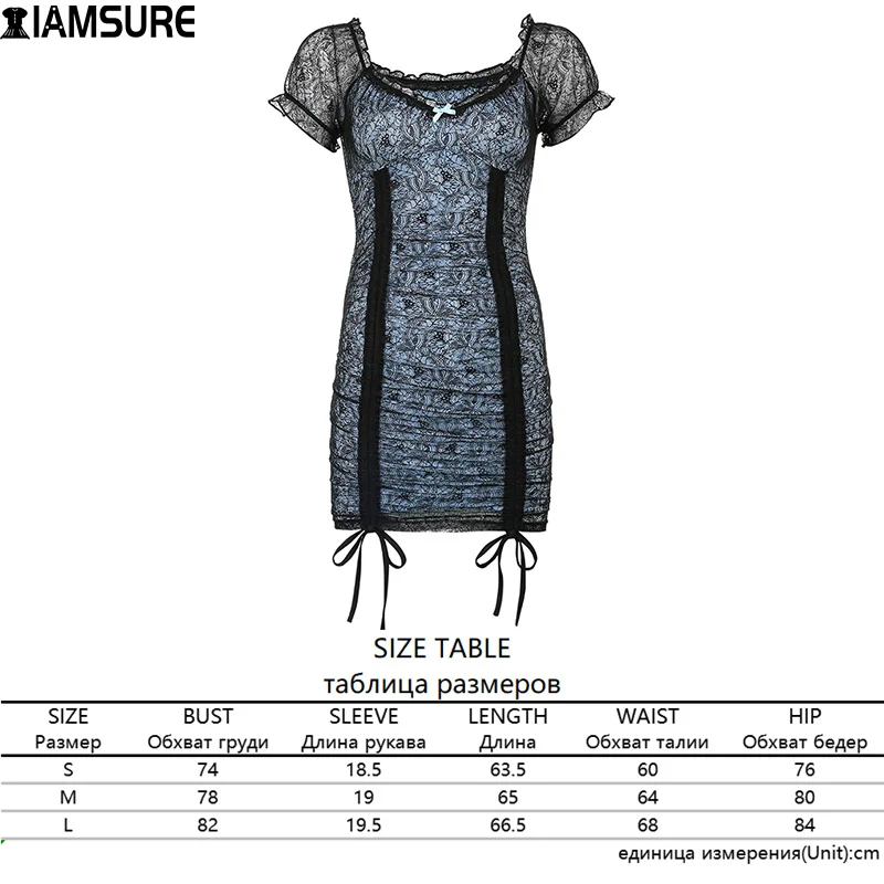 

Sexy Slim Drawstring Lace Dress Women Fashion Vintage Sse Through Square Collar Short Puff Sleeve Mini Dresses 90S