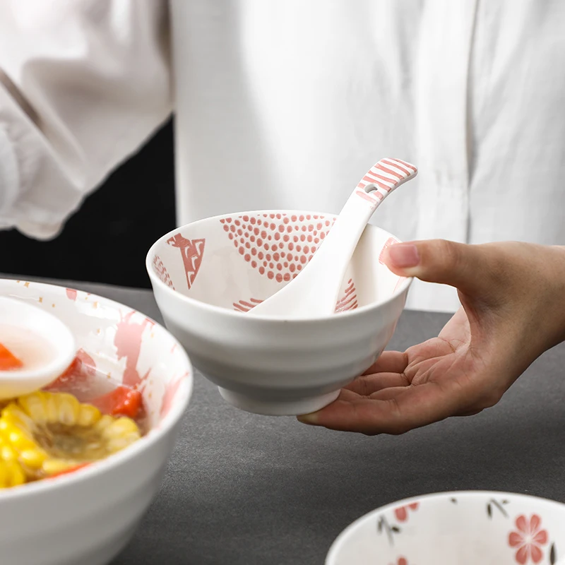 4.5 inch Ceramic Wave Rice Bowl Japanese Style Relief Kimchi Eating Dish Salad Noodle Soup Household Kitchen Tableware | Дом и сад
