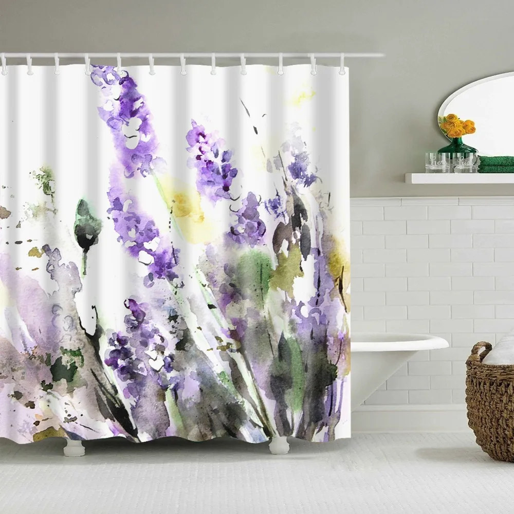 

Beautiful Colorful Flower Floral Printed Shower Curtains Frabic Waterproof Polyester Bath Curtain With Hooks 180x180cm