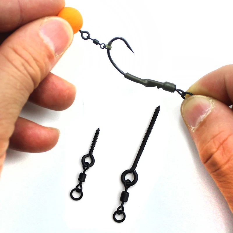 10pcs Carp Fishing Accessories 360° Bait Screw With Mirco Swivel for Ronnie rigs Spinner Snow man Rigs | Спорт и развлечения