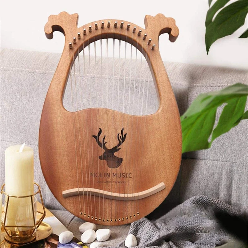 

Lyre Harp,16 Strings Harp Portable Small Harp with Durable Steel Strings Wood String Musical Instrument