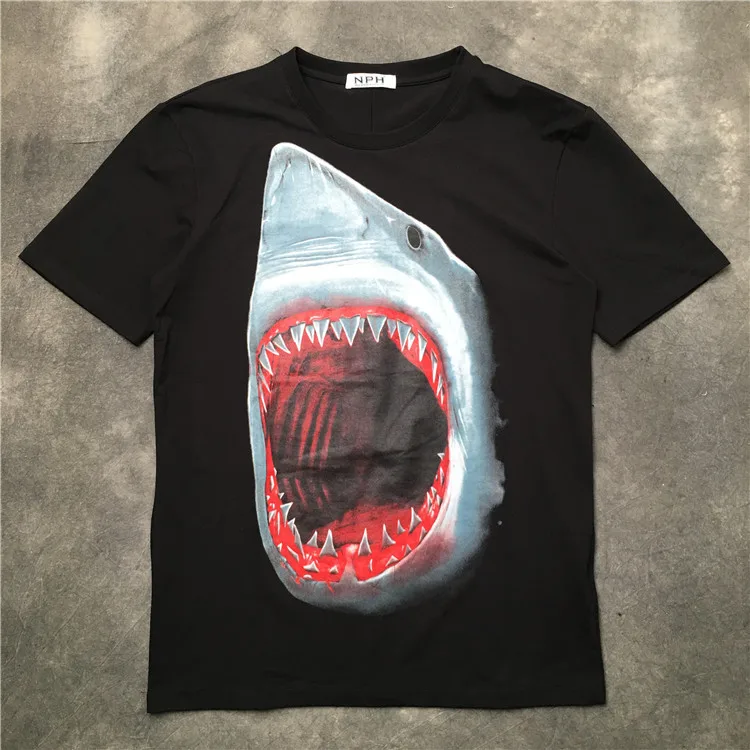 

Men Punk New High Fashion T Shirts Red Mouth Shark T-Shirt Hip Hop Skateboard Street Cotton T-Shirts Tee Top #G58