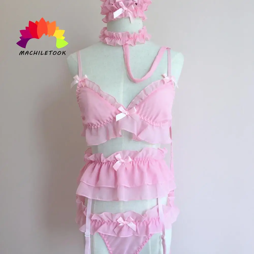 

Exotic Lingerie LolitaCosplay Sexy Ruffled Doll Clothes Bra Panties with Garter Belt Costume School Girl Underwear Lace Lingerie