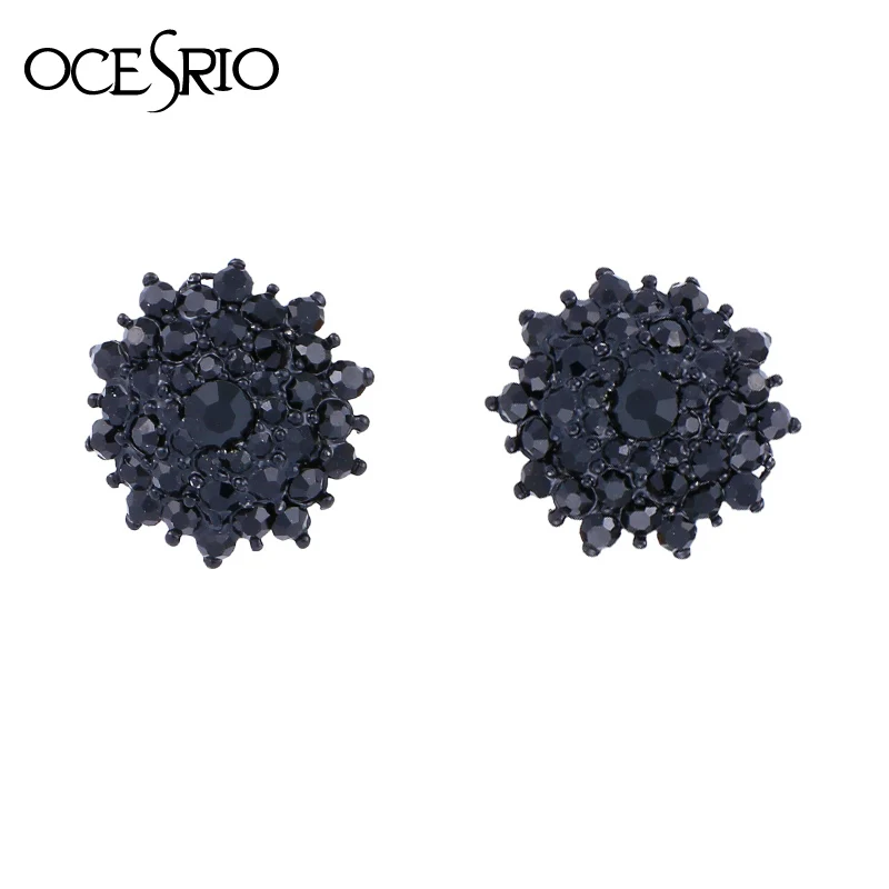 Большие черные серьги OCESRIO с кристаллами для женщин круглые выложенные клипсы