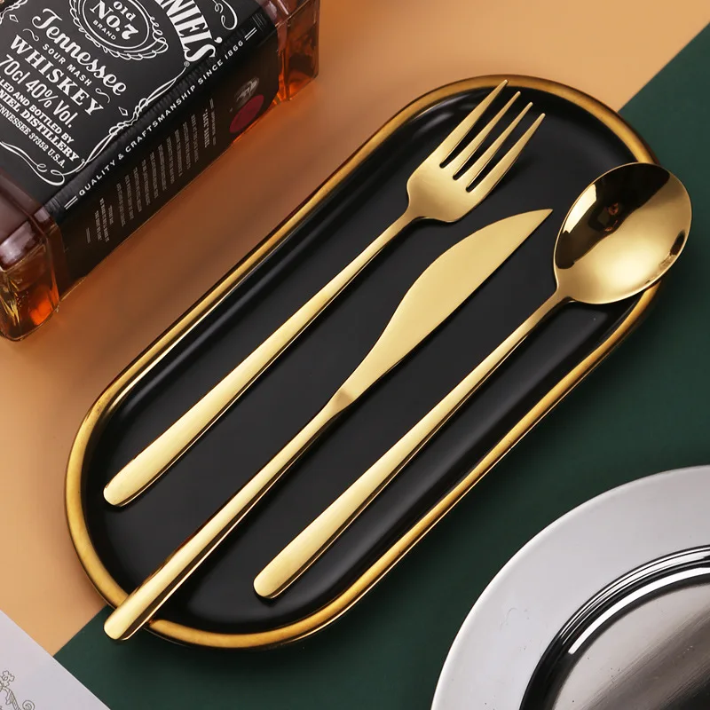 

Fashion hotel family tableware 304 stainless steel Korean cutlery cutlery set portable adult custom Portuguese spoon fork