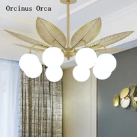 american light luxury gold leaf chandelier living room dining room bedroom creative milk white glass ball chandelier