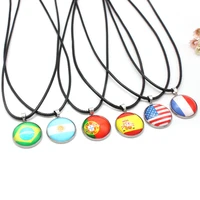 explosive football world european cup flag necklace mens and womens stainless steel pendant leather cord necklace