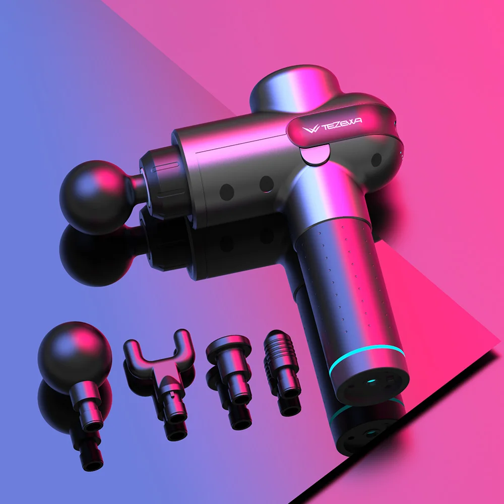 Массажный пистолет вибратор TEZEWA с 4 наконечниками ручной электрический