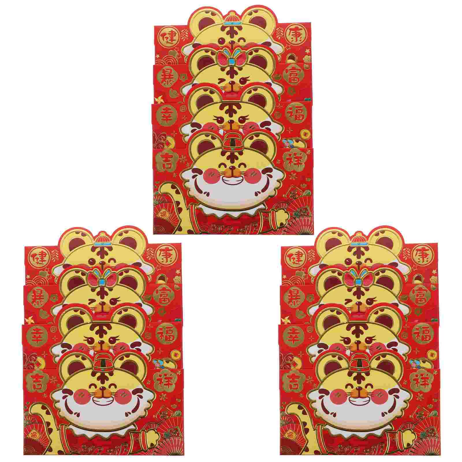 12Pcs Year of The Tiger 2022 Cartoon Three-dimensional Red Envelope for Festival
